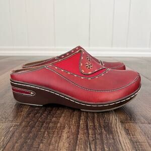 L'Artiste Spring Step Leather Clog Mule Hand Painted Shoe Chino Boho Size 38 Red